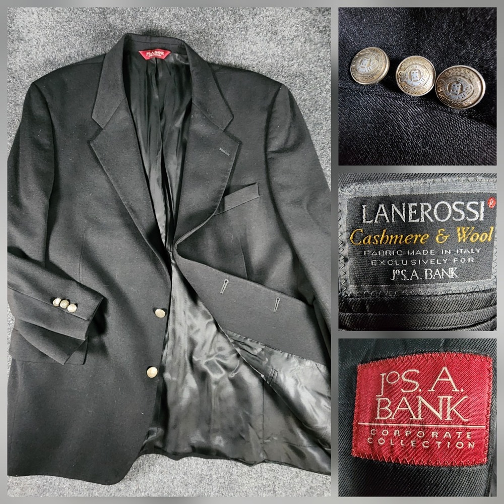 Jos A Bank Corporate Men 46R Cashmere Wool‎ Blazer Sport Coat Jacket Gold Button
